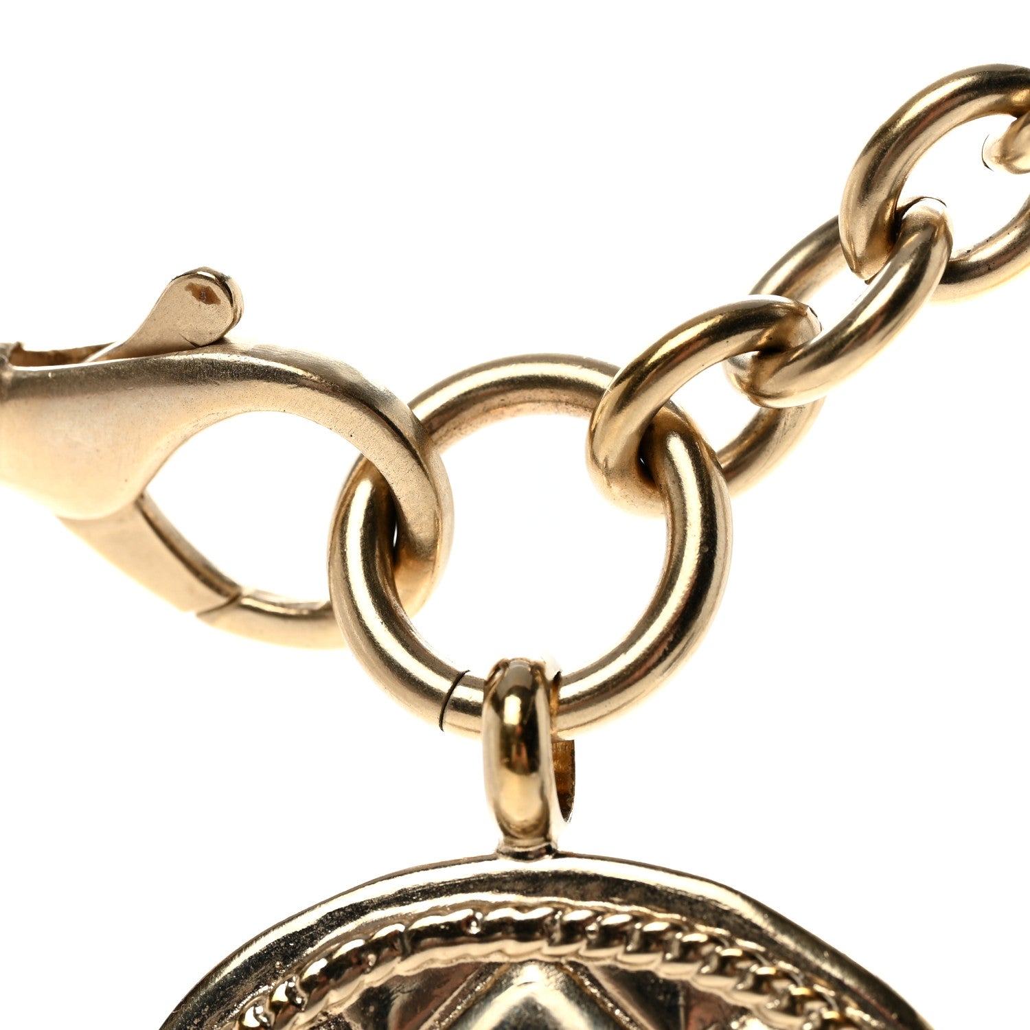 Quilted CC Pendant Chain Necklace Light Gold
