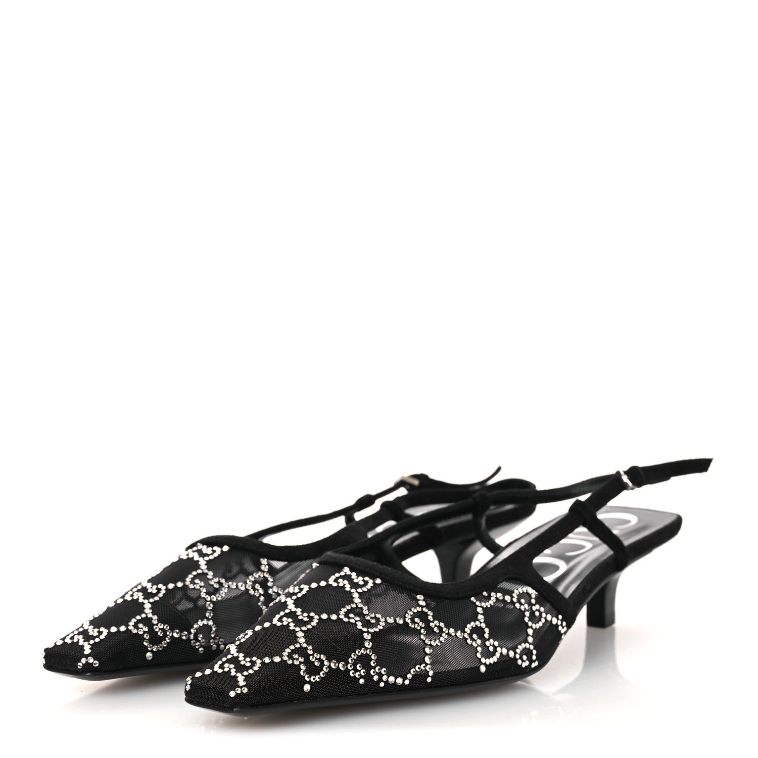 Tela Retino Kid Scamosciato Crystal GG Monogram Square G 35mm Slingback Pumps 39 Black