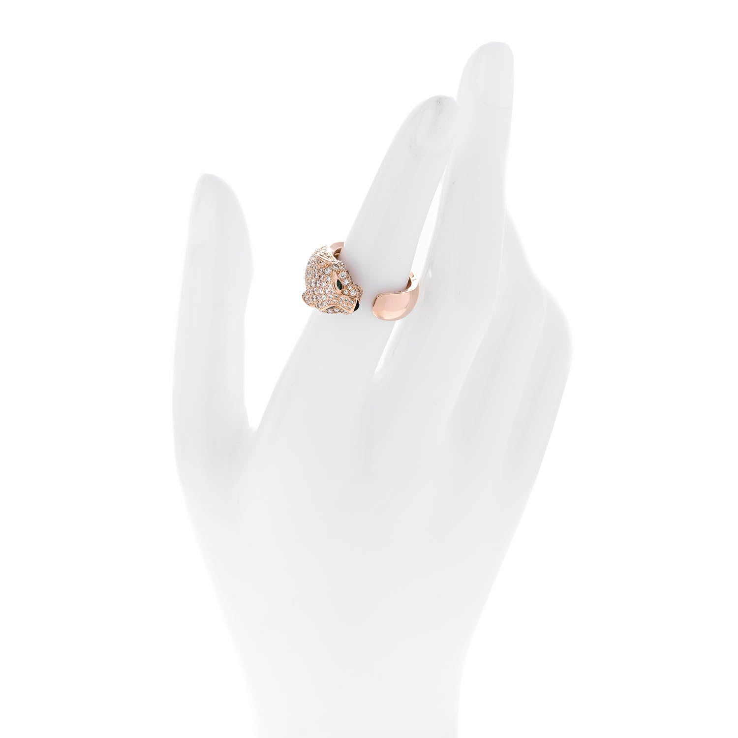 18K Pink Gold Diamond Emerald Onyx Panthere De Cartier Ring 51 5.75