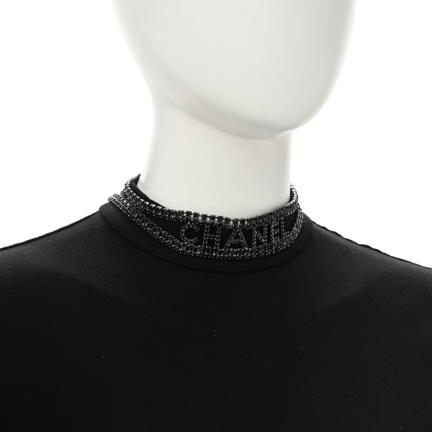 Crystal CC Logo Choker Necklace Silver Black