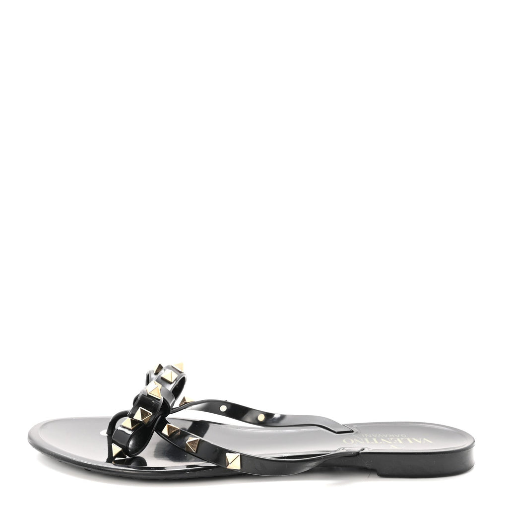 PVC Jelly Rockstud Bow Thong Sandals 39 Black