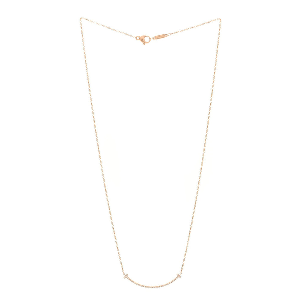 18K Rose Gold Diamond Small T Smile Pendant Necklace