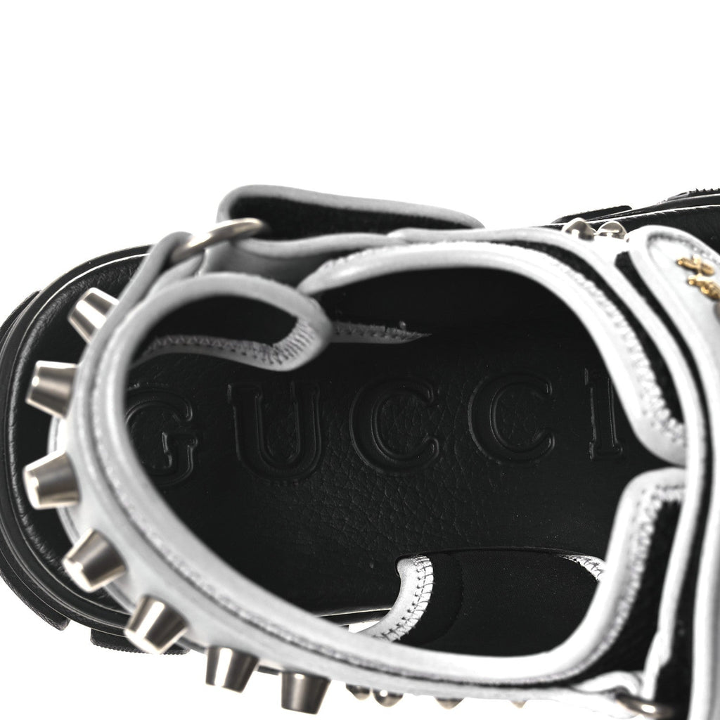 Technical Canvas Calfskin Reflective Studded Mens Aguru Sandals 6.5 Silver Black