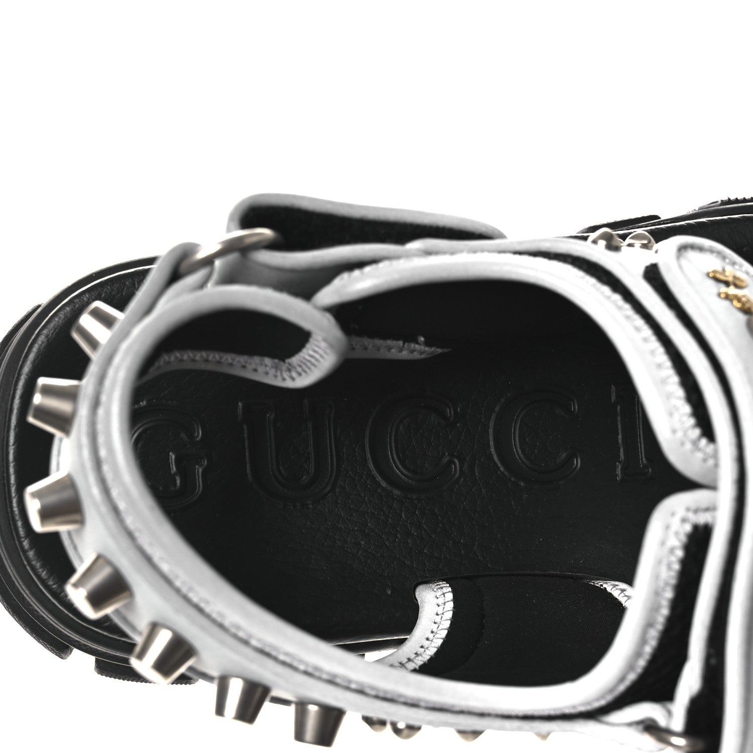 Technical Canvas Calfskin Reflective Studded Mens Aguru Sandals 6.5 Silver Black