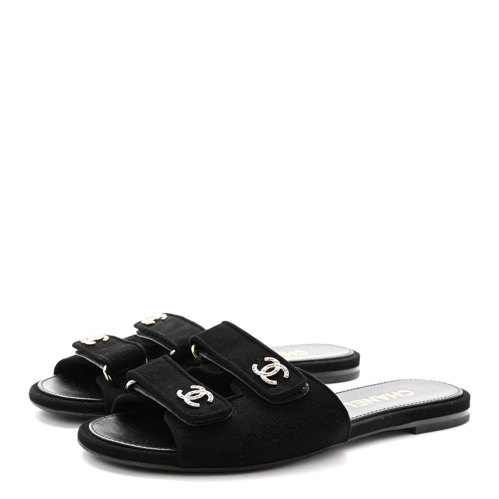 Suede Kidskin Velcro Mules 38.5 Black