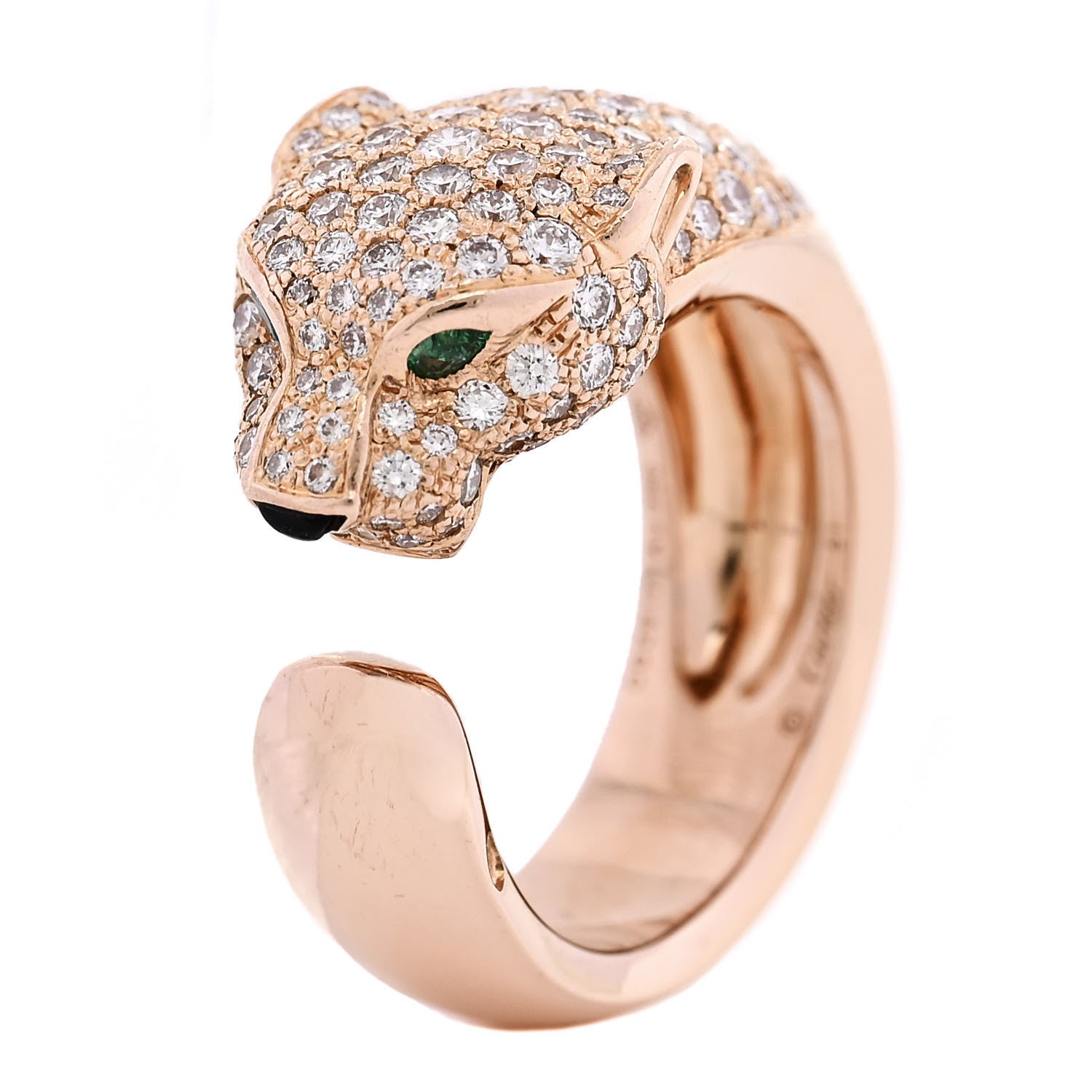 18K Pink Gold Diamond Emerald Onyx Panthere De Cartier Ring 51 5.75