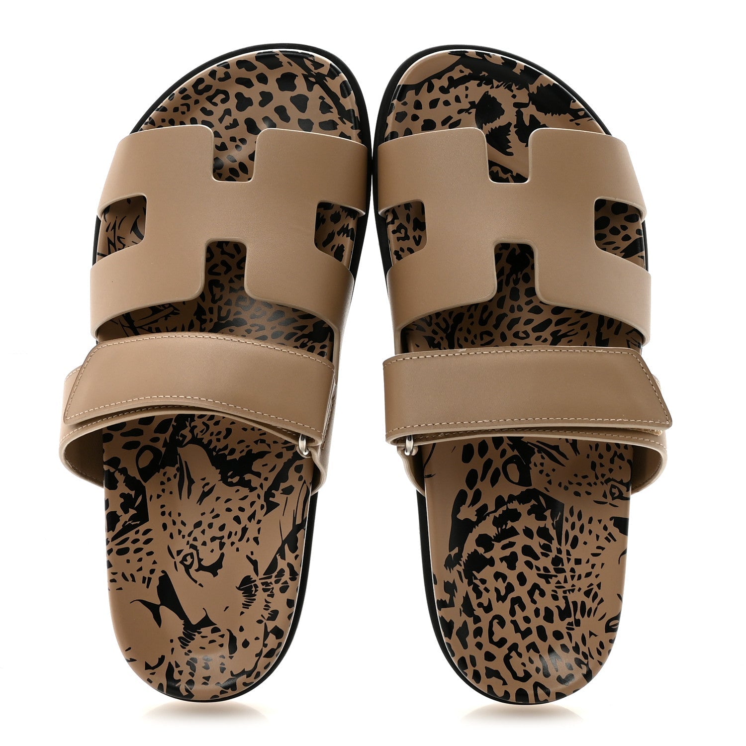 Calfskin Leopard Womens Chypre Sandals 38.5 Beige Argile
