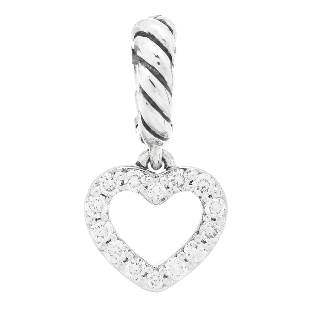 Sterling Silver Diamond Micro Pave Open Heart Amulet Pendant