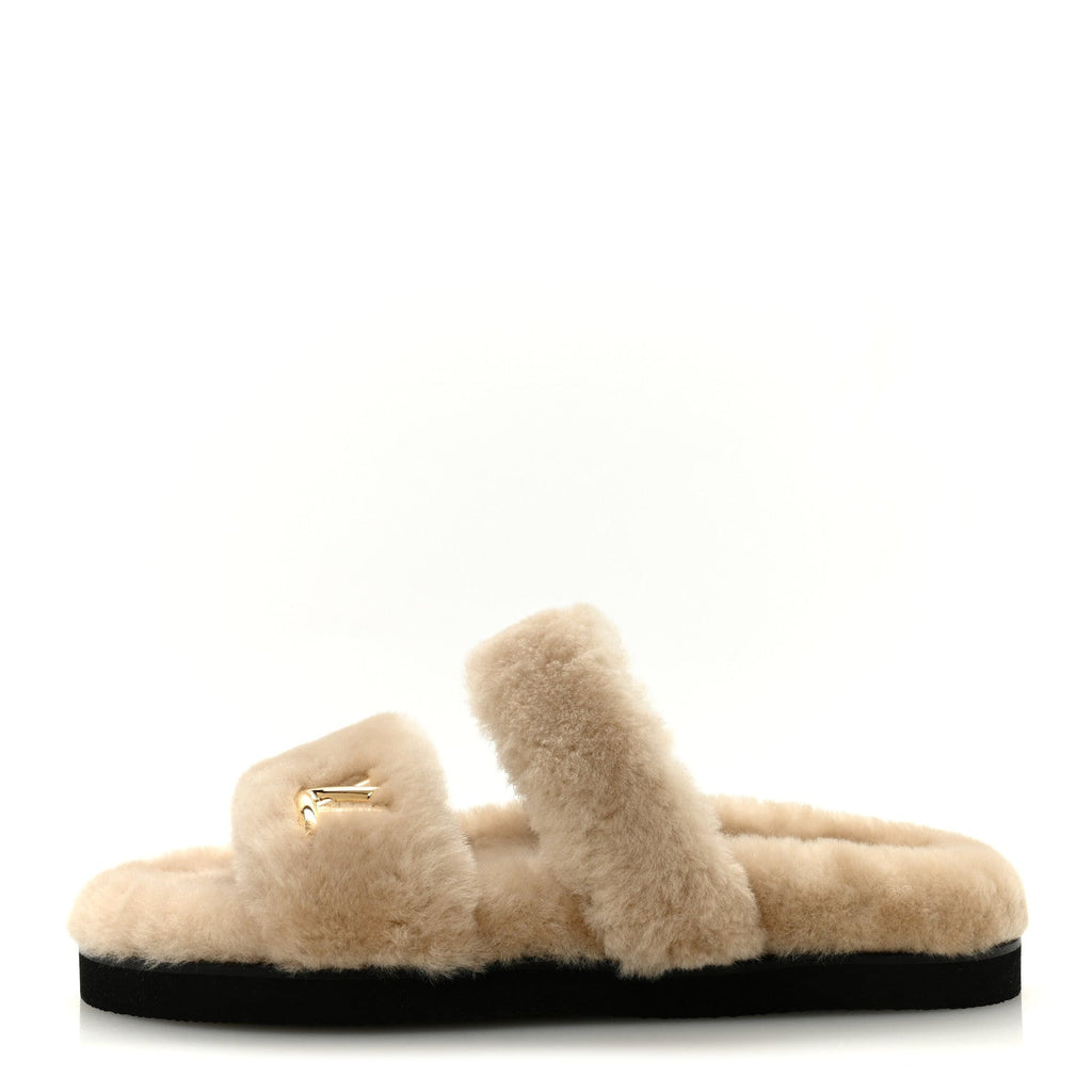 Shearling LV Sunset Flat Comfort Mule 40 Beige