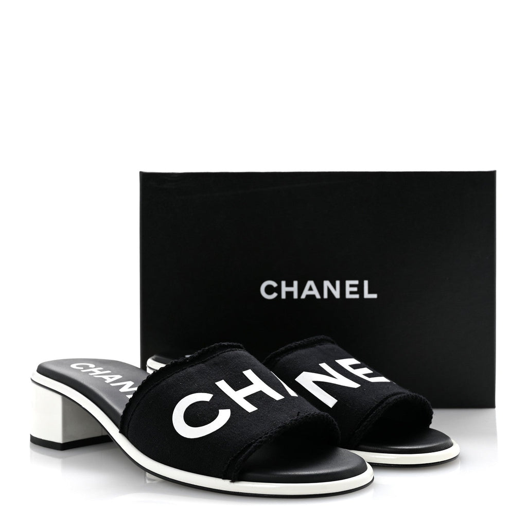 Cotton Logo Mule Sandals 41 Black White