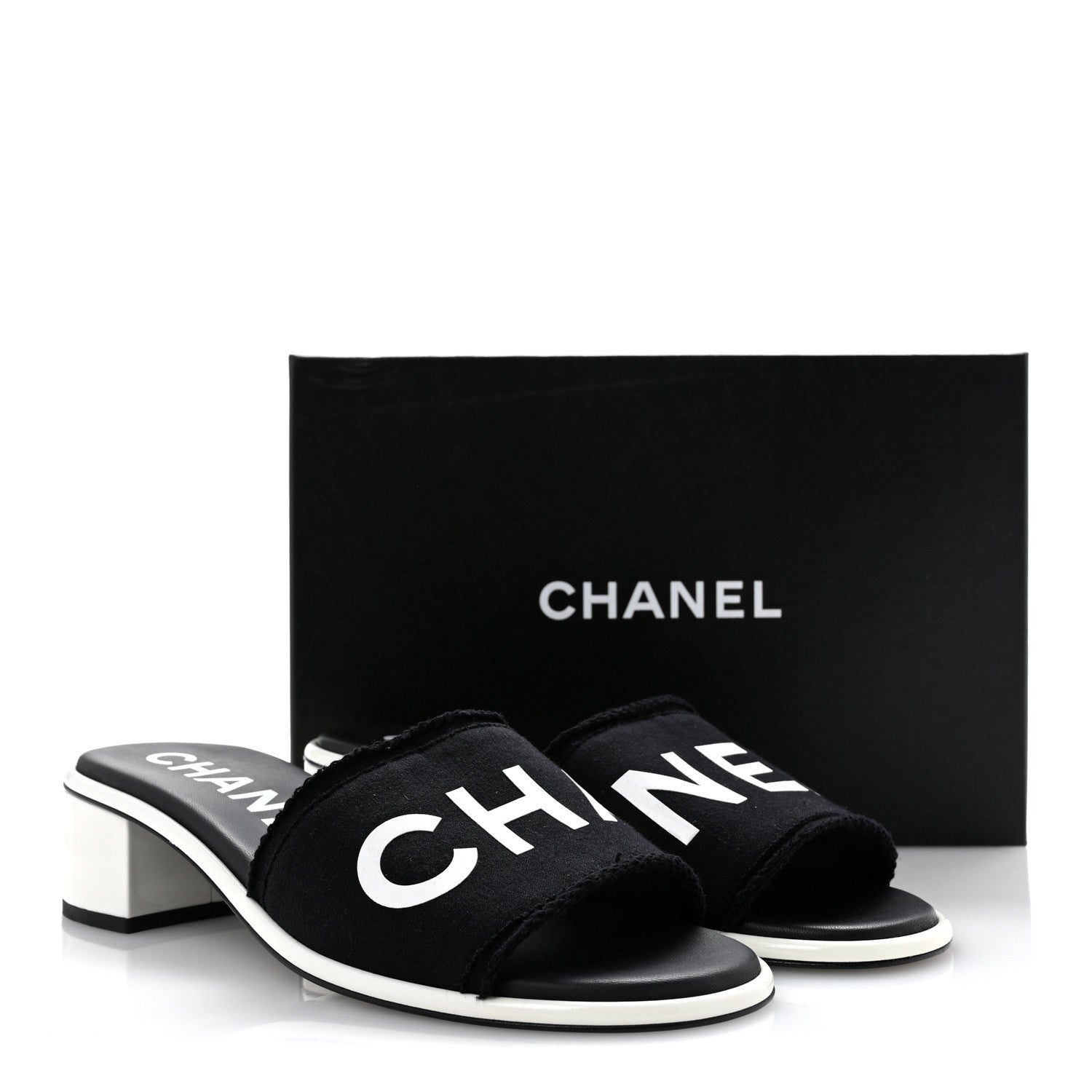 Cotton Logo Mule Sandals 41 Black White