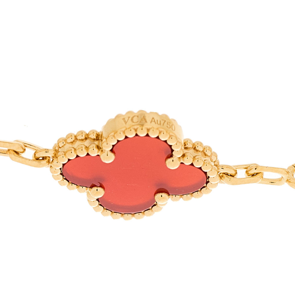 18K Yellow Gold Carnelian 5 Motifs Vintage Alhambra Bracelet