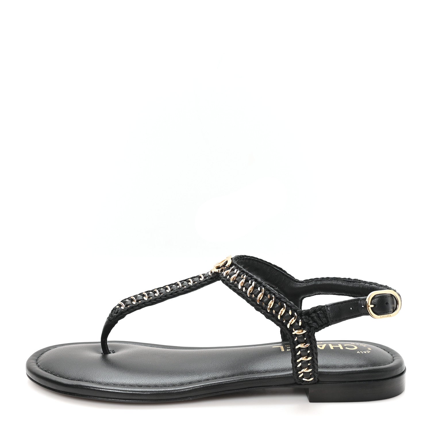 Lambskin Embroidered CC Thong Sandals 39 Black