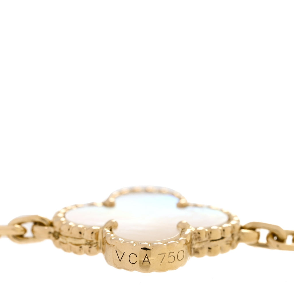 18K Yellow Gold Mother of Pearl 10 Motifs Vintage Alhambra Necklace