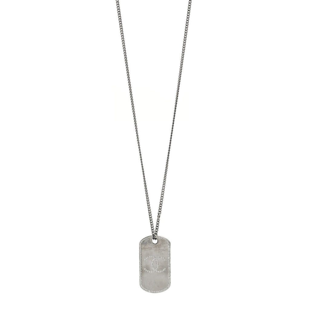 Metal Crystal Ruthenium Dog Tag Charm Necklace Black