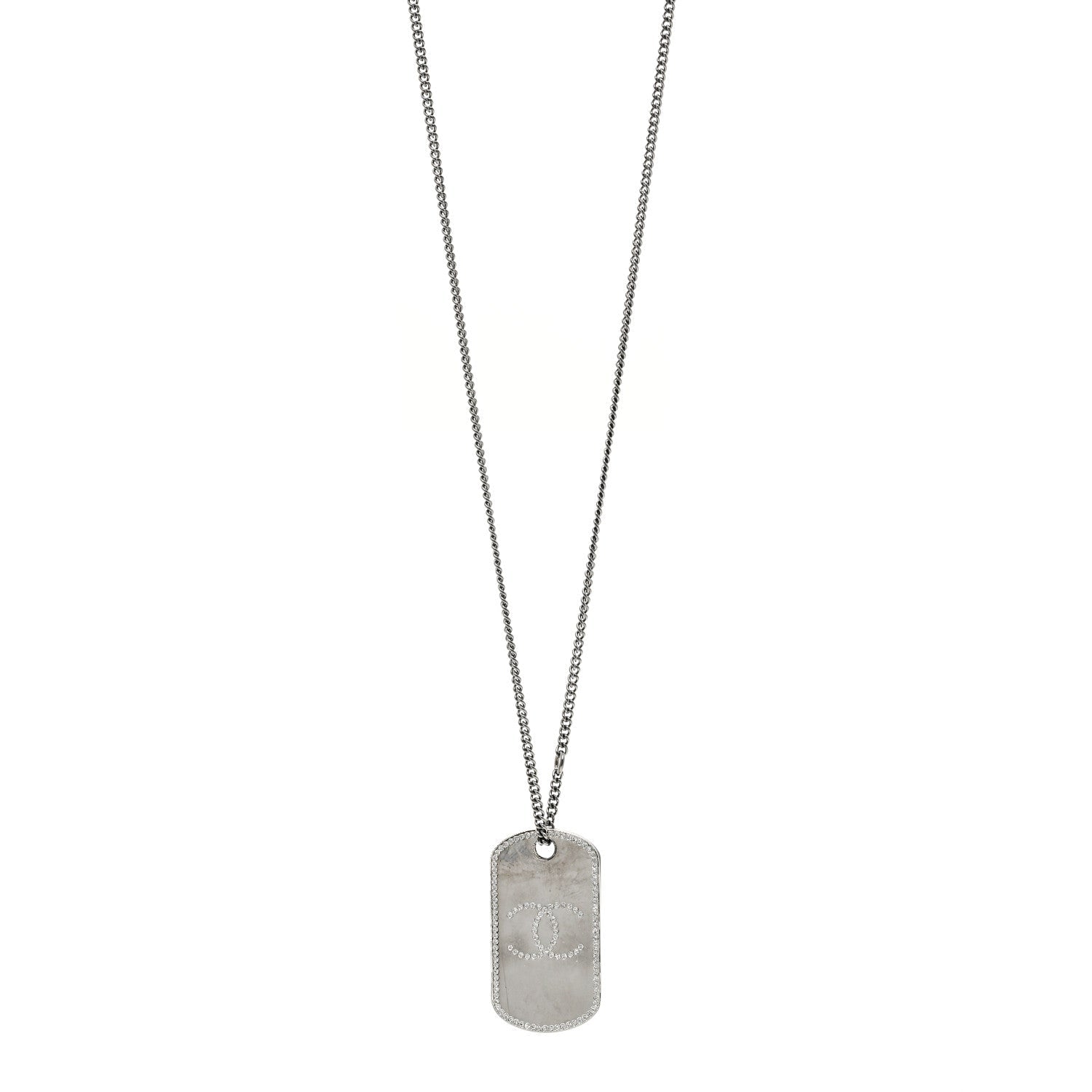 Metal Crystal Ruthenium Dog Tag Charm Necklace Black