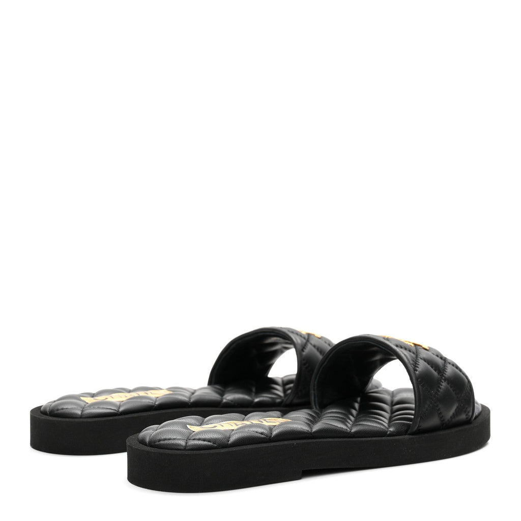 Lambskin Quilted Textured CC Mules Sandals 38.5 Black