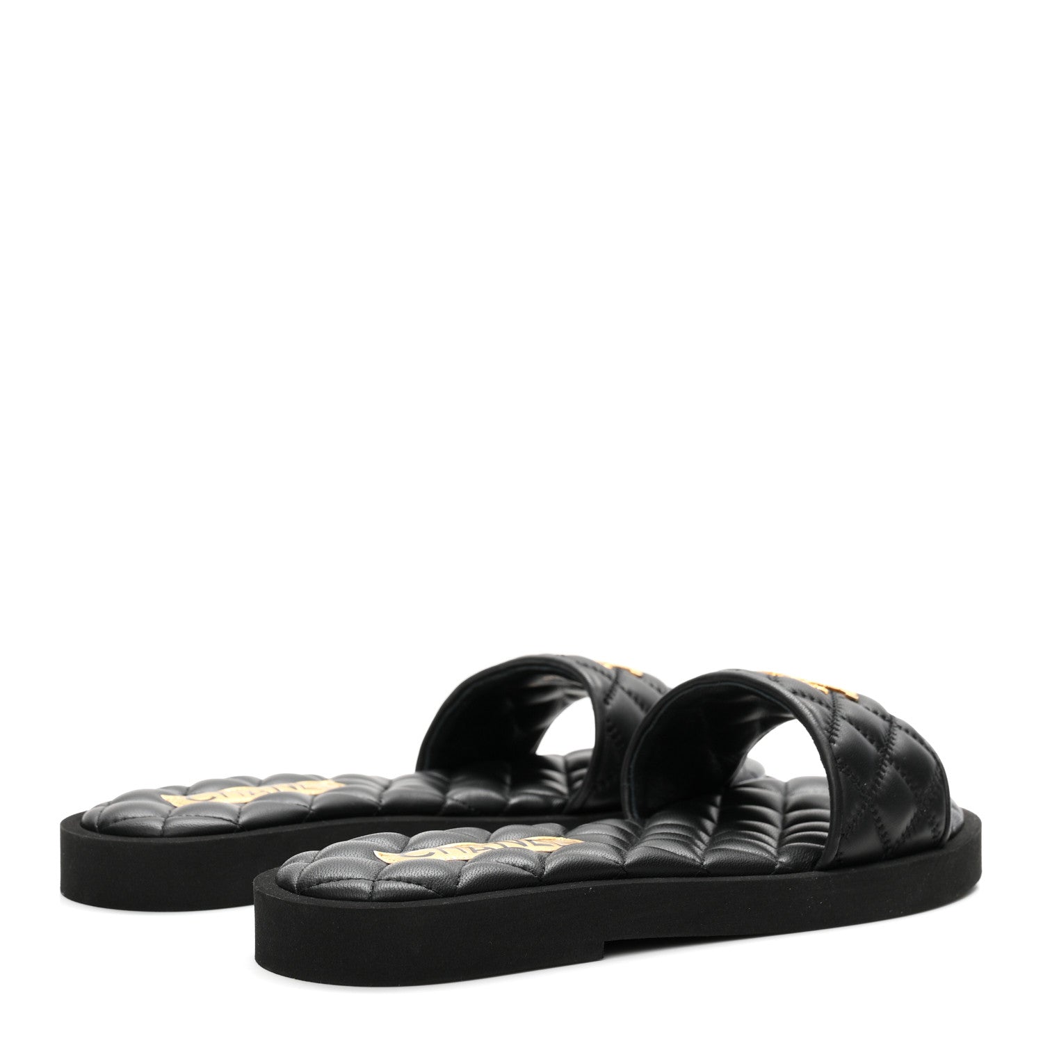 Lambskin Quilted Textured CC Mules Sandals 38.5 Black