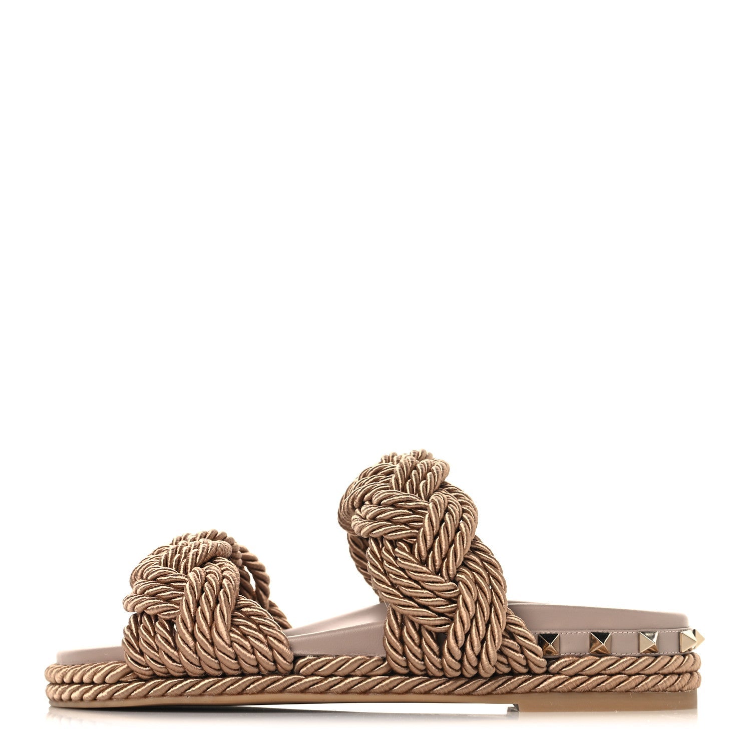 Calfskin Silk Woven Rockstud Torchon 5mm Sandals 36 Poudre