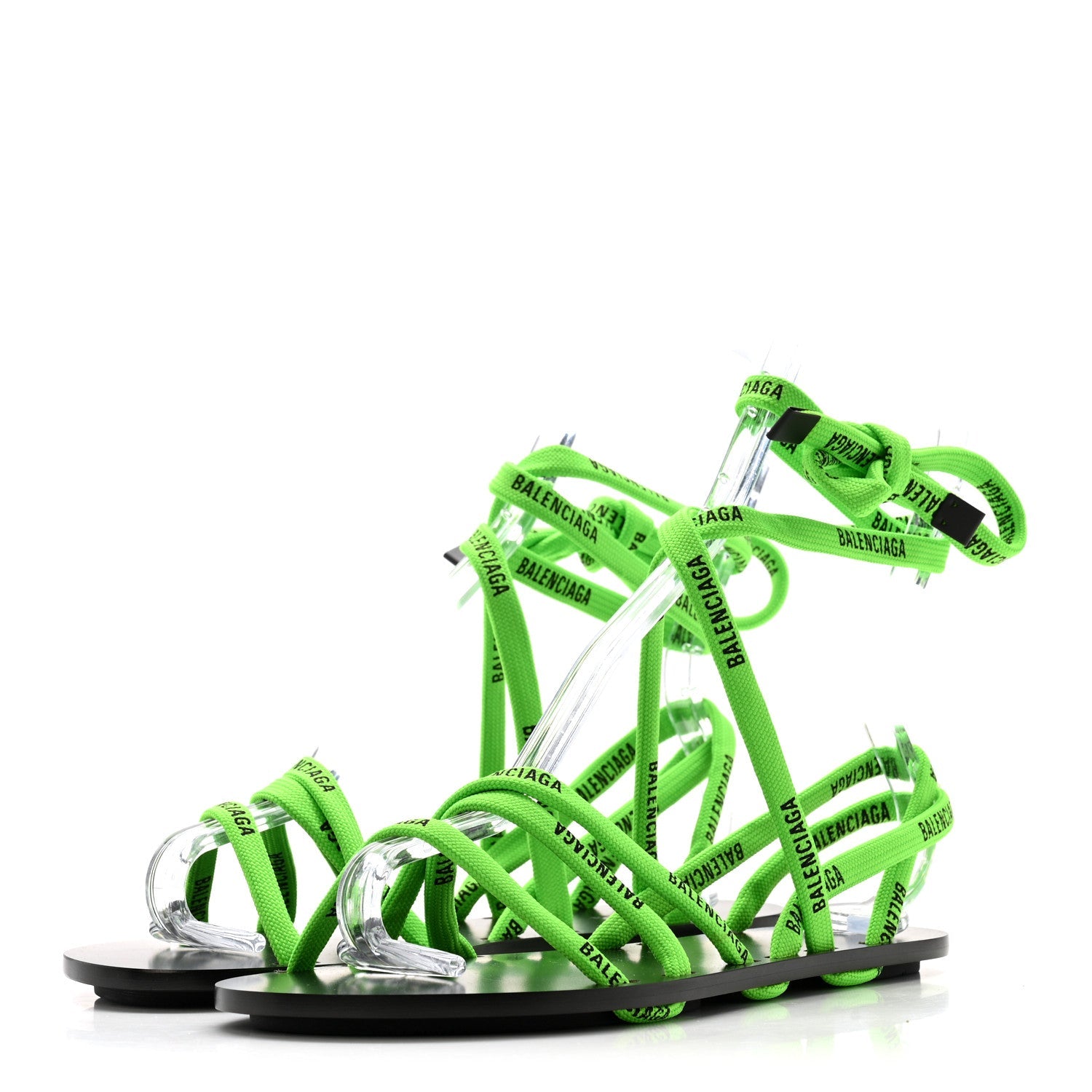 Nylon Calfskin Logo Lace Flat Sandals 37 Neon Green
