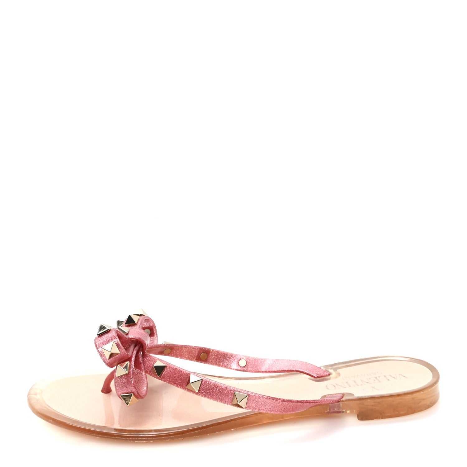 PVC Jelly Glitter Rockstud Bow Thong Sandals 37 Pink