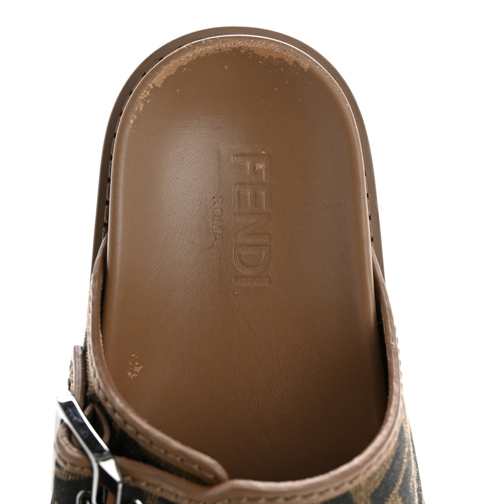 Fabric Jacquard Nappa FF Mens Fendi Feel Buckled Slide Sandals 5 Tobacco Black Miele Scuro
