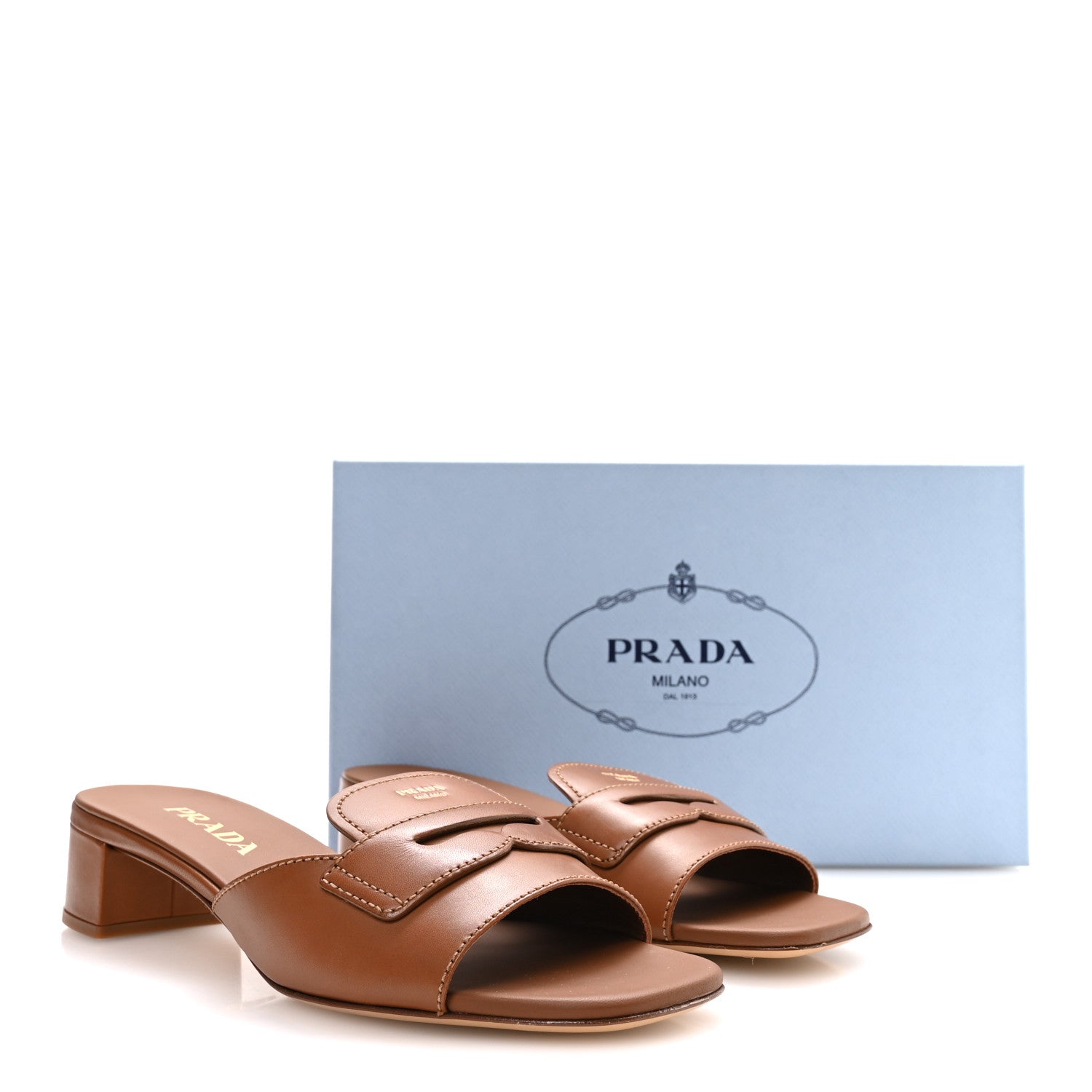 Calfskin Slide Sandals 38.5 Cuoio