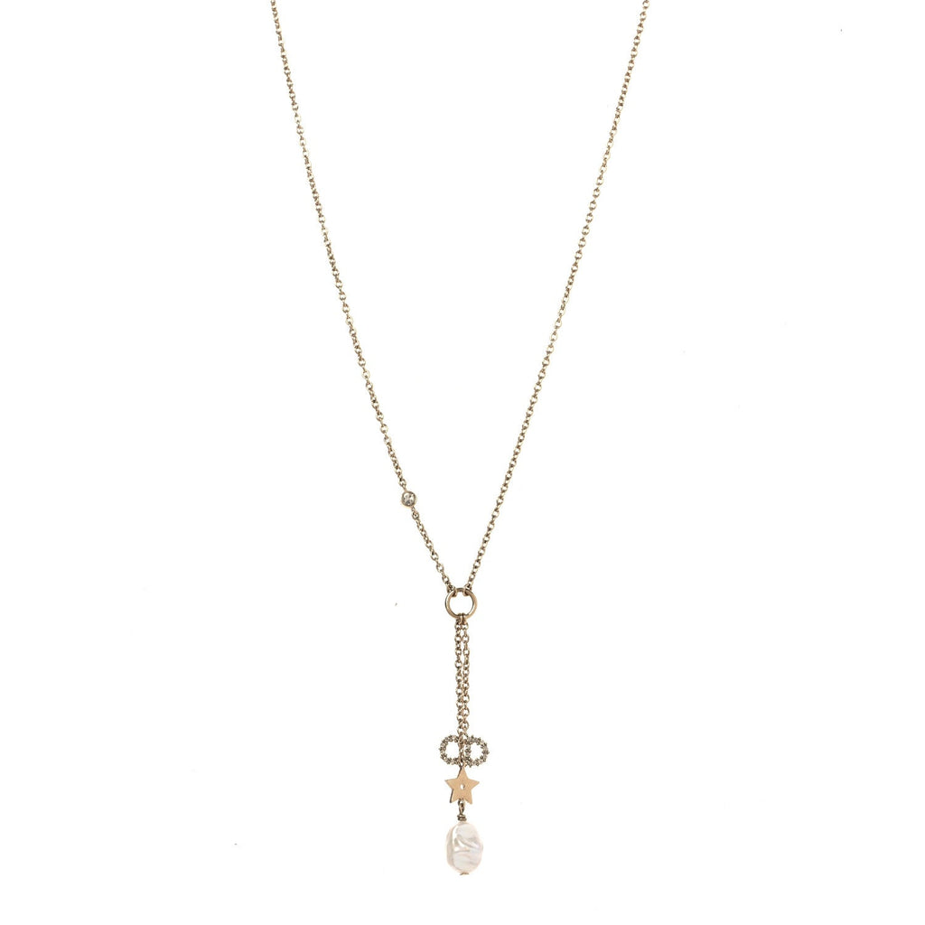 Crystal Pearl CD Shiny-D Tribal Long Necklace Gold