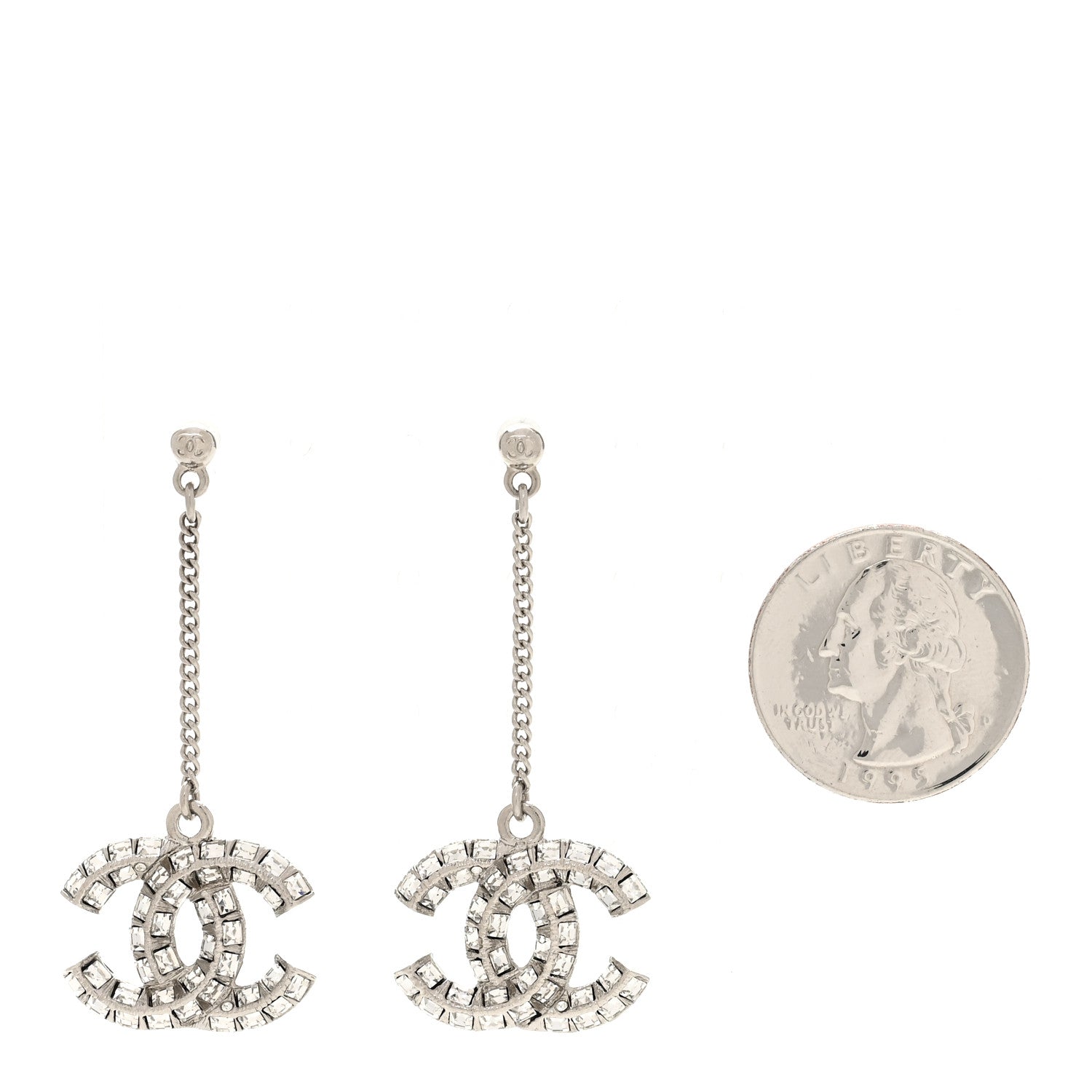 Baguette Crystal CC Drop Earrings Silver