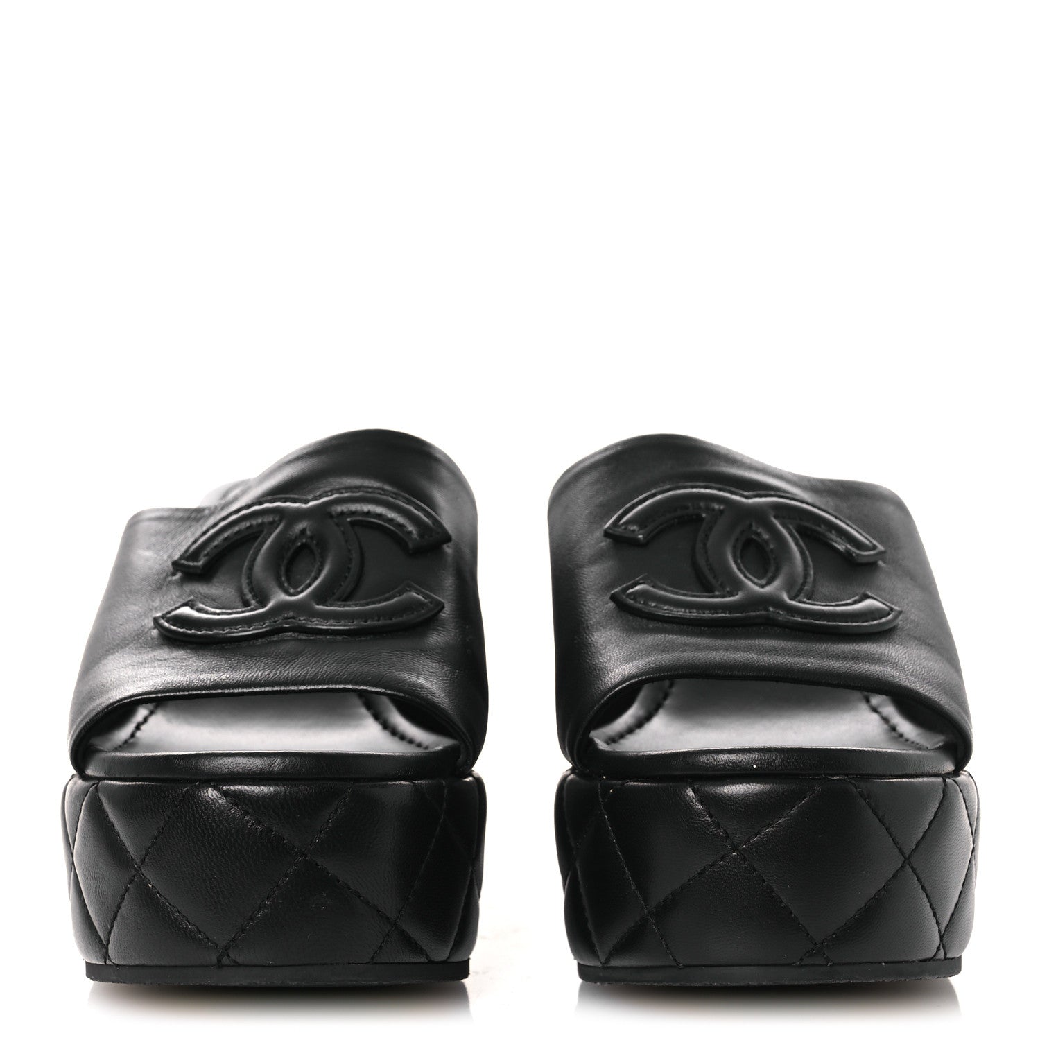 Lambskin Quilted CC Platform Mules 40 Black