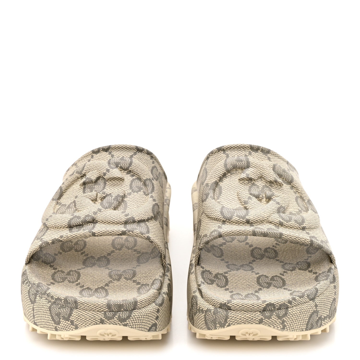 Cubic Rubber GG Monogram Mens Interlocking G Platform 42mm Slide Sandals 10 Beige Ebony