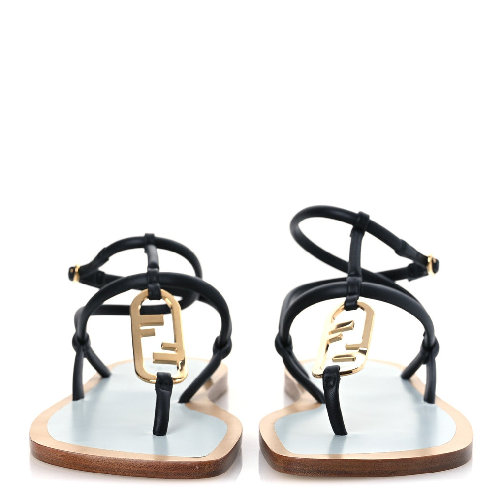 Nappa O’Lock Flat Thong Sandals 37 Black