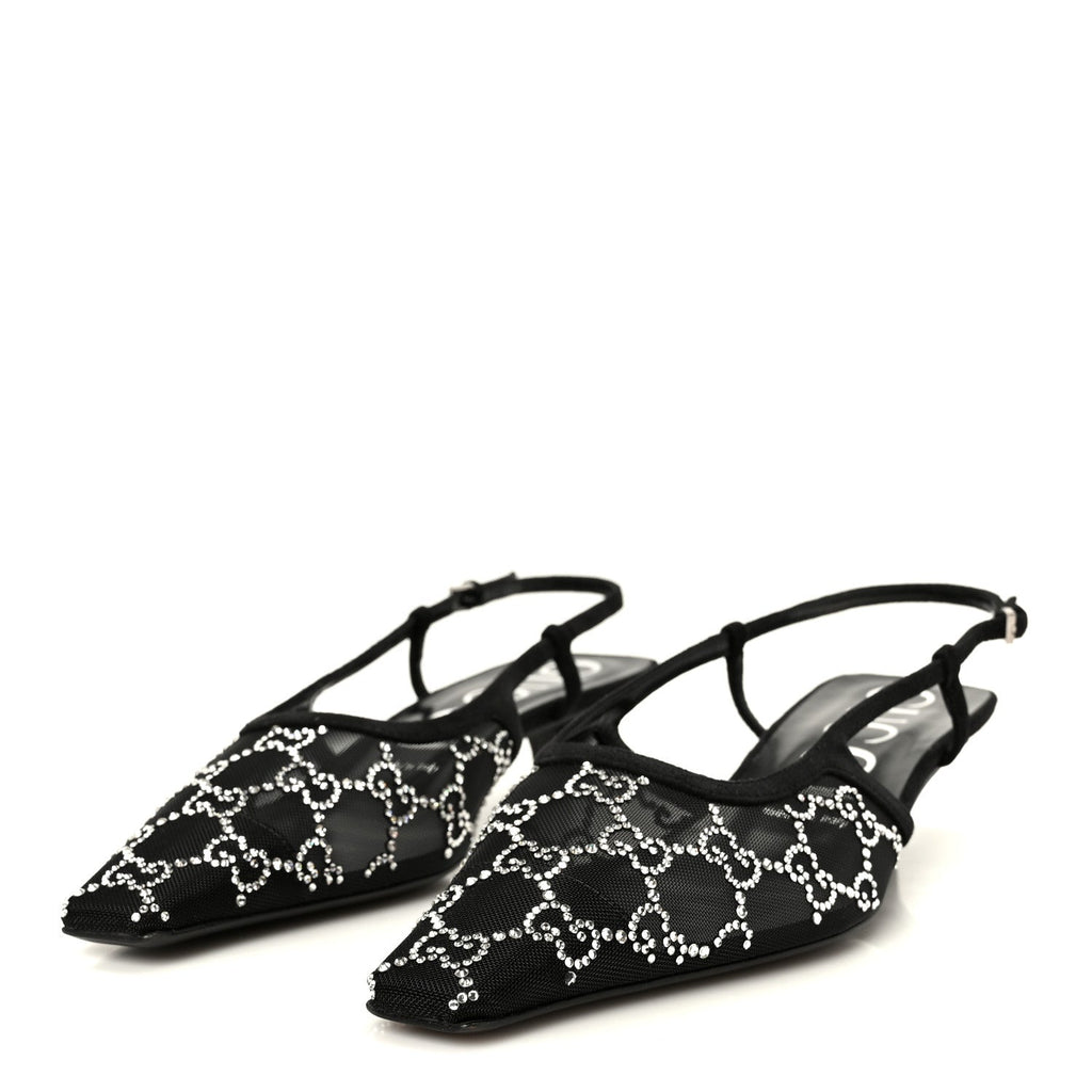 Tela Retino Kid Scamosciato Crystal GG Monogram Square G 35mm Slingback Pumps 39 Black