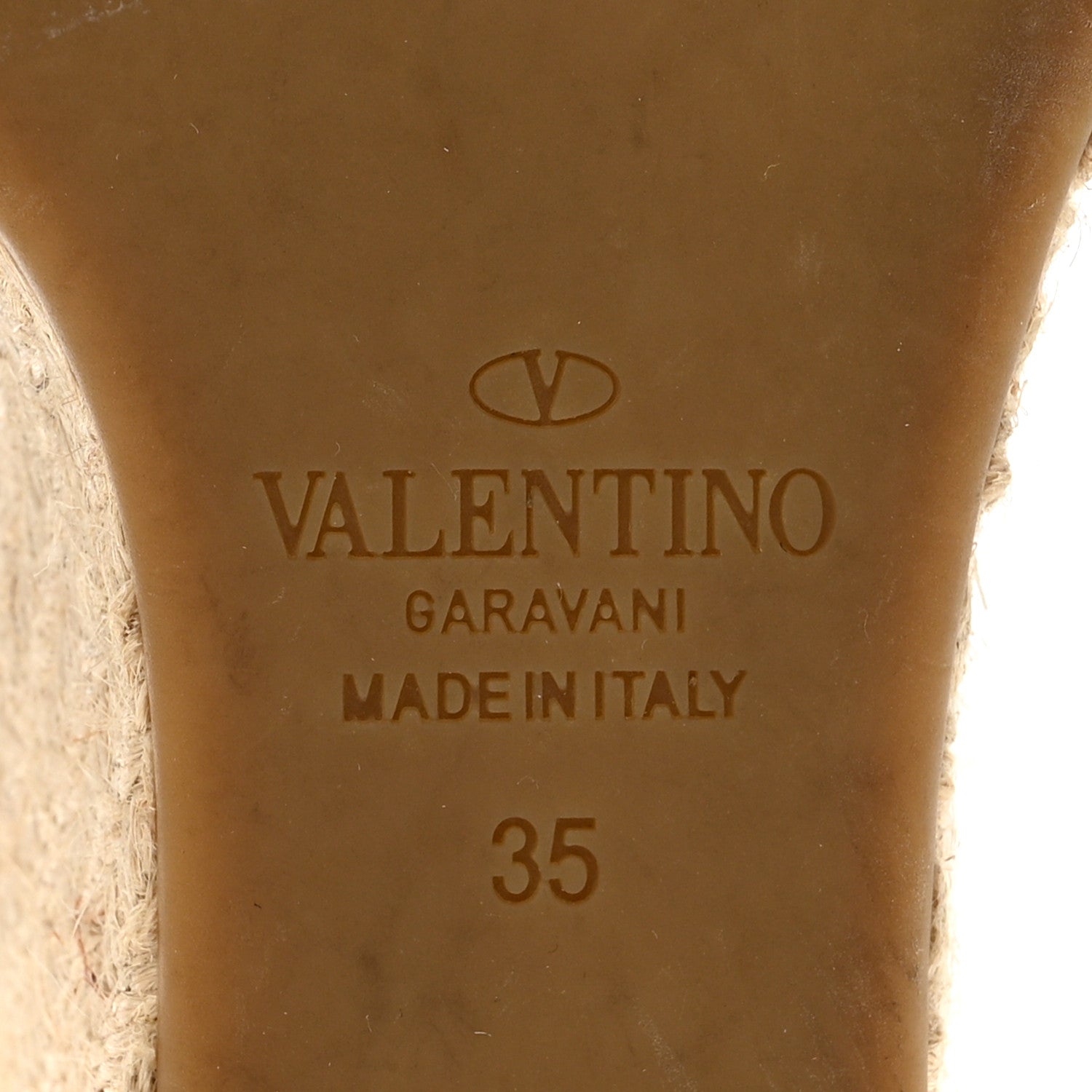 Grained Calfskin Rockstud Ankle Strap Espadrille 15/105mm Wedge Sandals 35 Rose Quartz Natural