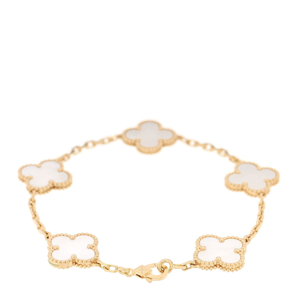 18K Yellow Gold Mother of Pearl 5 Motifs Vintage Alhambra Bracelet