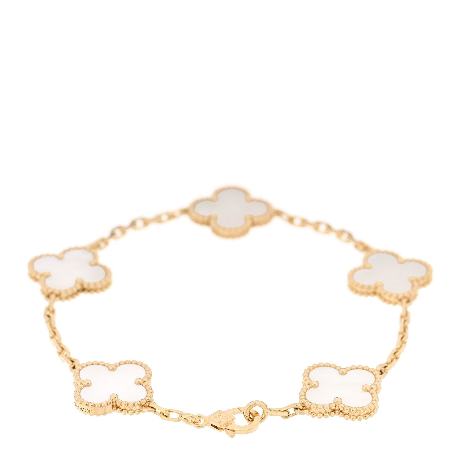 18K Yellow Gold Mother of Pearl 5 Motifs Vintage Alhambra Bracelet