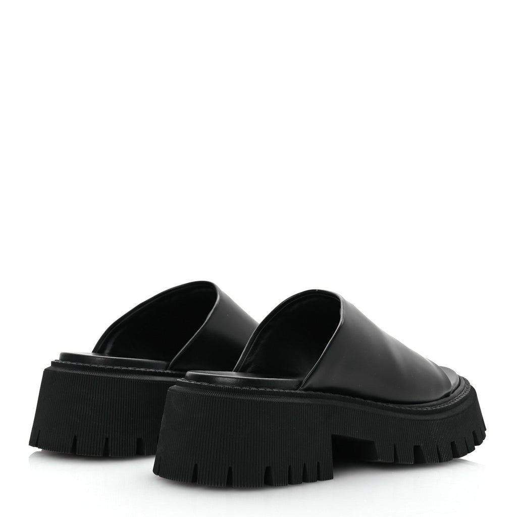Jive Smooth Calfskin Logo Embossed Womens Tractor Platform 38 Black