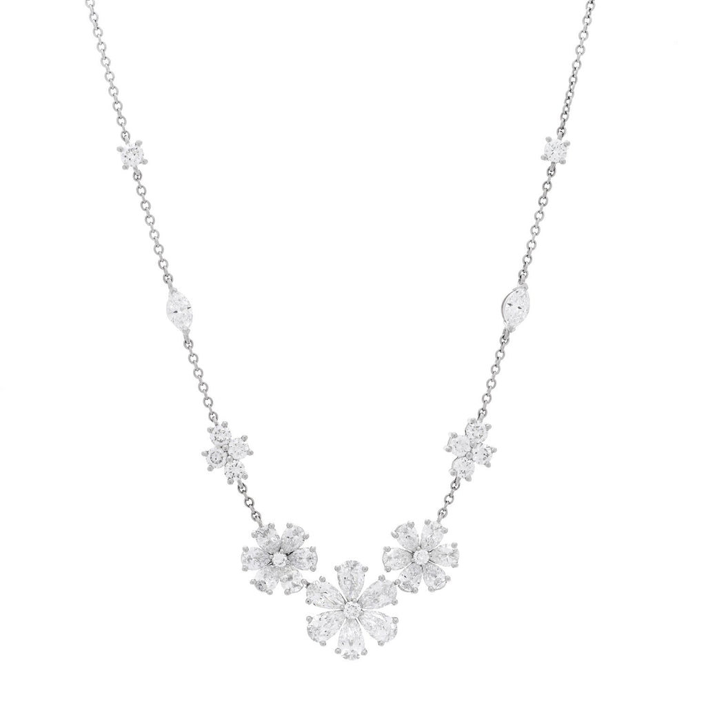 Platinum Diamond Forget-Me-Not Multi Motif Pendant Necklace