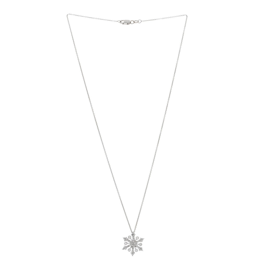 18K White Gold Diamond Snowflake Pendant Necklace