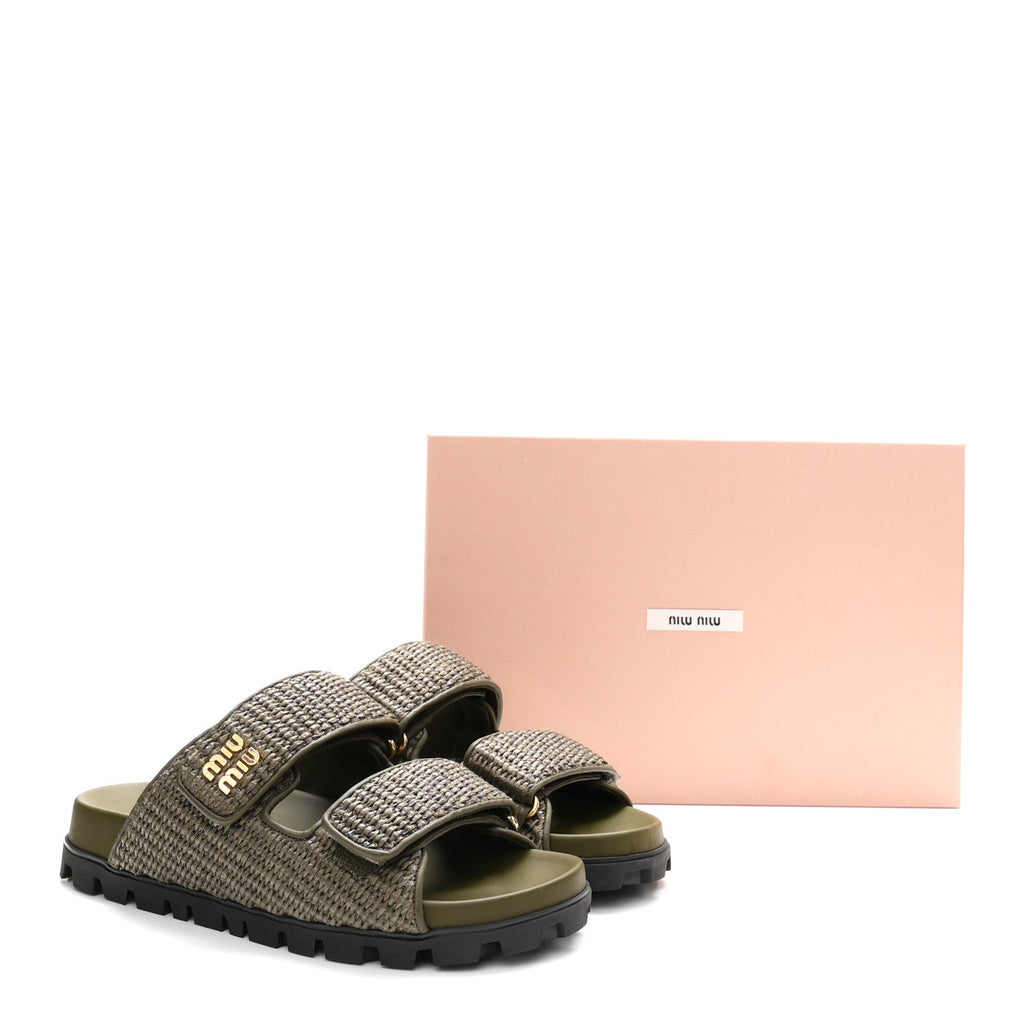 Raffia Logo Slide Sandals 38.5 Militare
